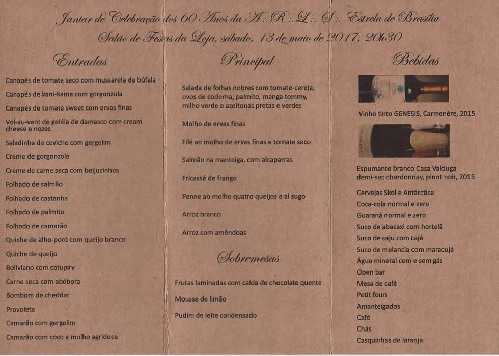 Cardápio do Banquete Solene — 60 Anos (Bebidas & Sobremesas)