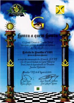 Certificado de Honra ao Mérito — GODF