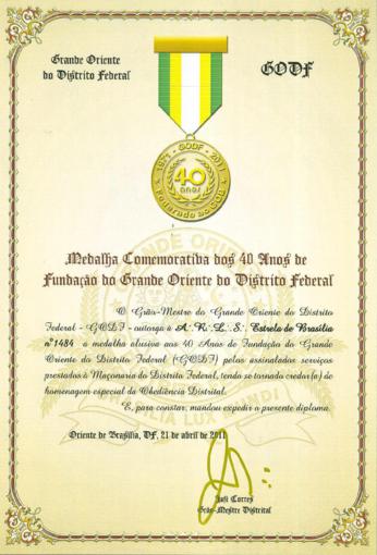Medalha dos 40 Anos do GODF (Verso Heráldico)