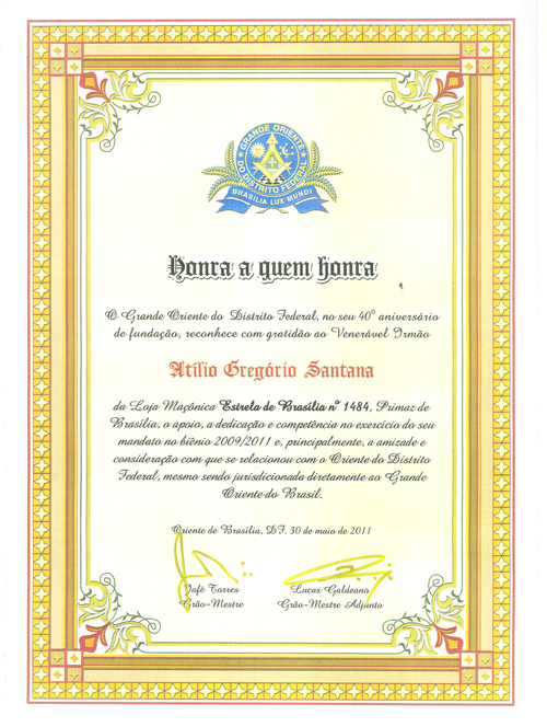 Reconhecimento ao Venerável Mestre Atílio